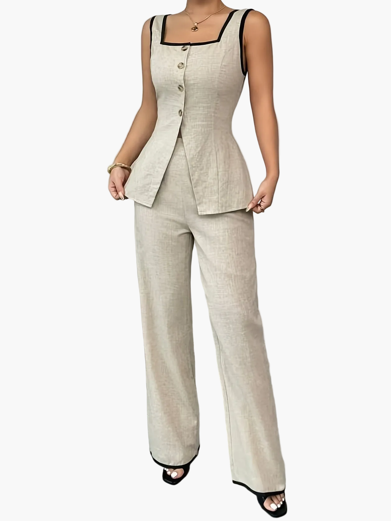 Damen Eleganter Zweiteiler Hosenanzug mit Knopfleiste und Schößchen für Büro & Alltag
