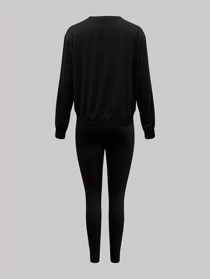 Damen Set: Pullover & Leggings mit 'New York Queens' Print, Rundhalsausschnitt