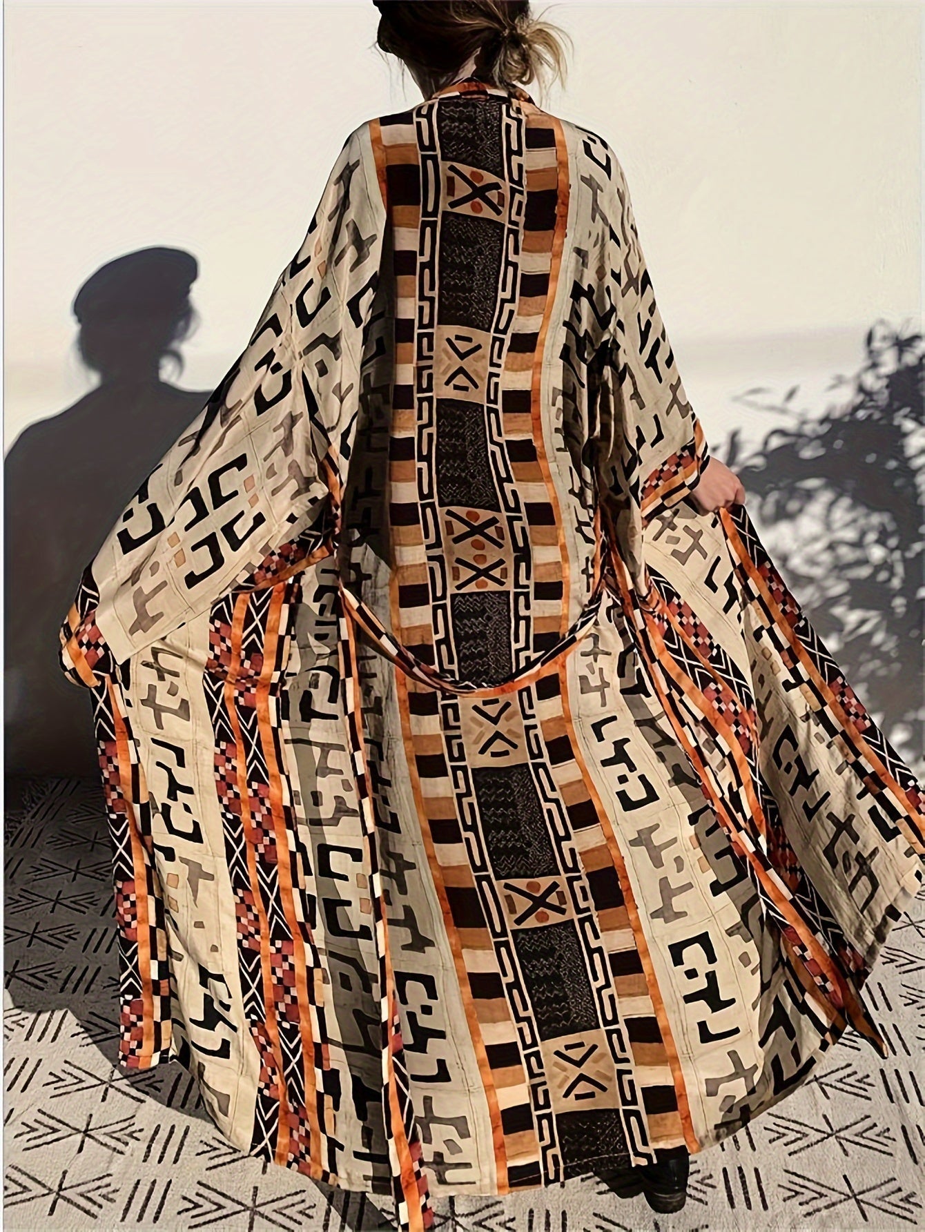Damen Kimono Lang Boho Stil mit Ethno-Muster – Eleganter Überwurf für Strand, Zuhause & Freizeit