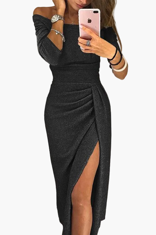 Damen Schulterfreies Partykleid – Elegantes Abendkleid mit Schlitz, Modernes Design für besondere Anlässe