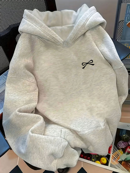Damen Oversized Hoodie mit Schleifen-Stickerei – Lässiger Pullover für Alltag und Freizeit