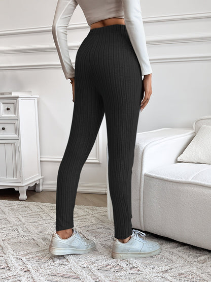 Damen Rippstrick Hose mit Kordelzug und weitem Bein