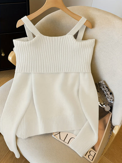 Damen Strickpullover Carmen-Ausschnitt mit Schleife und Herzknöpfen