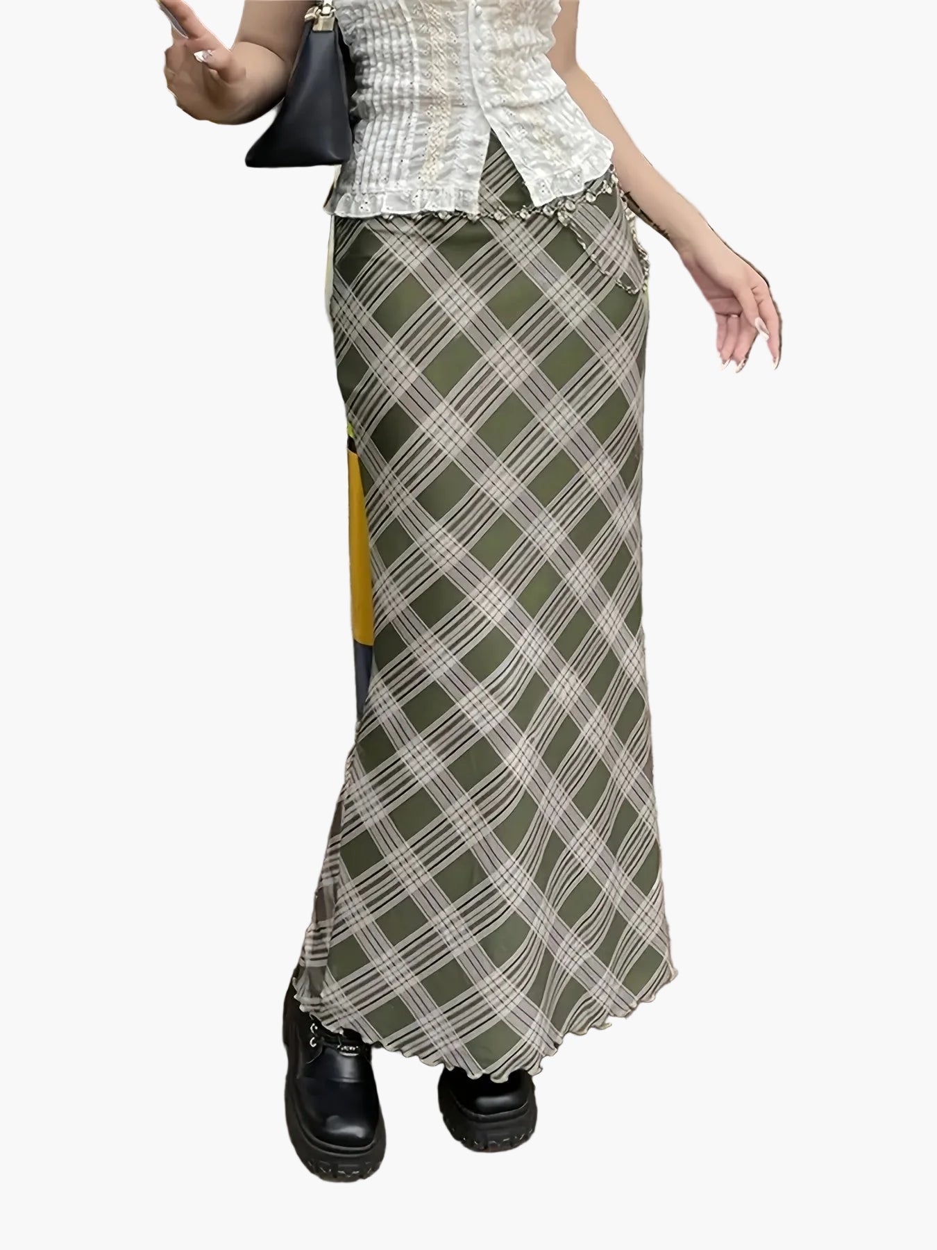 Damen Maxirock im Karierten Vintage-Stil – Elegant, Alltag & Freizeit