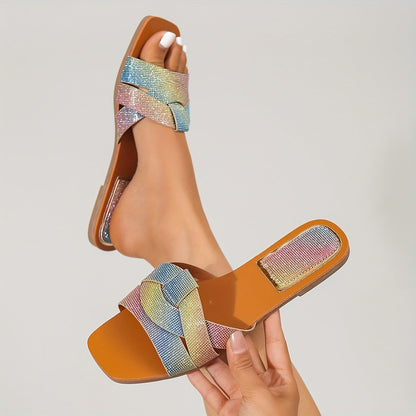 Damen Pantoletten mit funkelndem Riemen und modernem Design – Elegante Slides für Alltag und Anlass
