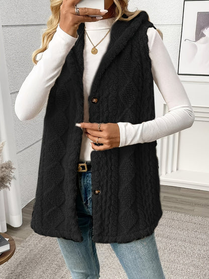 Damen Strickweste mit Kapuze und Knöpfen – Eleganter Lagenlook für Alltag und Freizeit