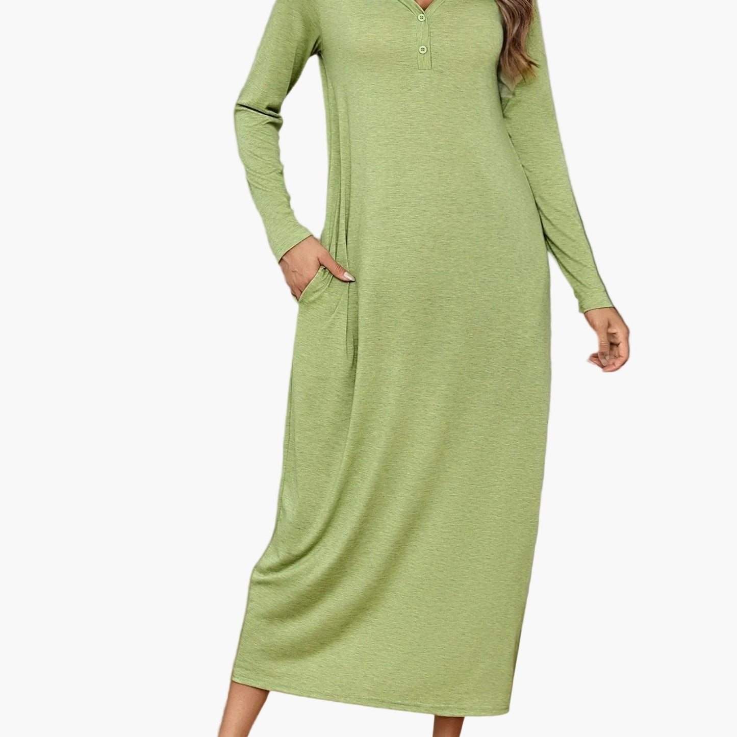 Damen Langarm-Loungewear Nachtkleid mit Knopfleiste – Bequeme Hausmode im Casual-Stil