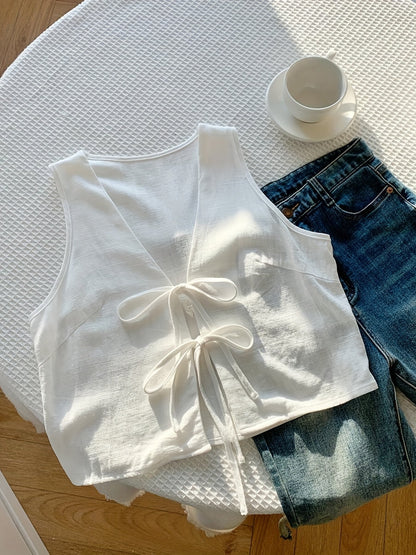 Damen ärmellose Weste mit Schleifen-Detail vorne – Modisches Top für Freizeit und Alltag