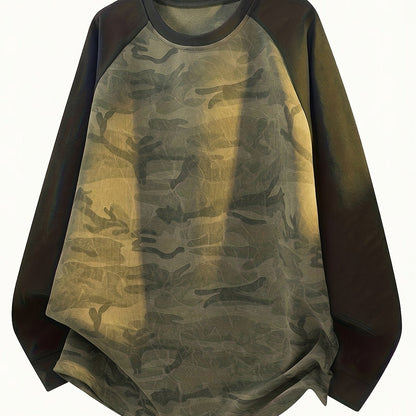 Unisex Langarmshirt Camouflage Rundhals Raglanärmel