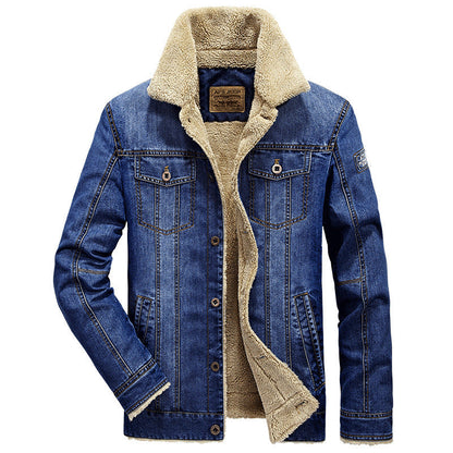 Herren Jeansjacke mit Teddyfutter Dunkelblau