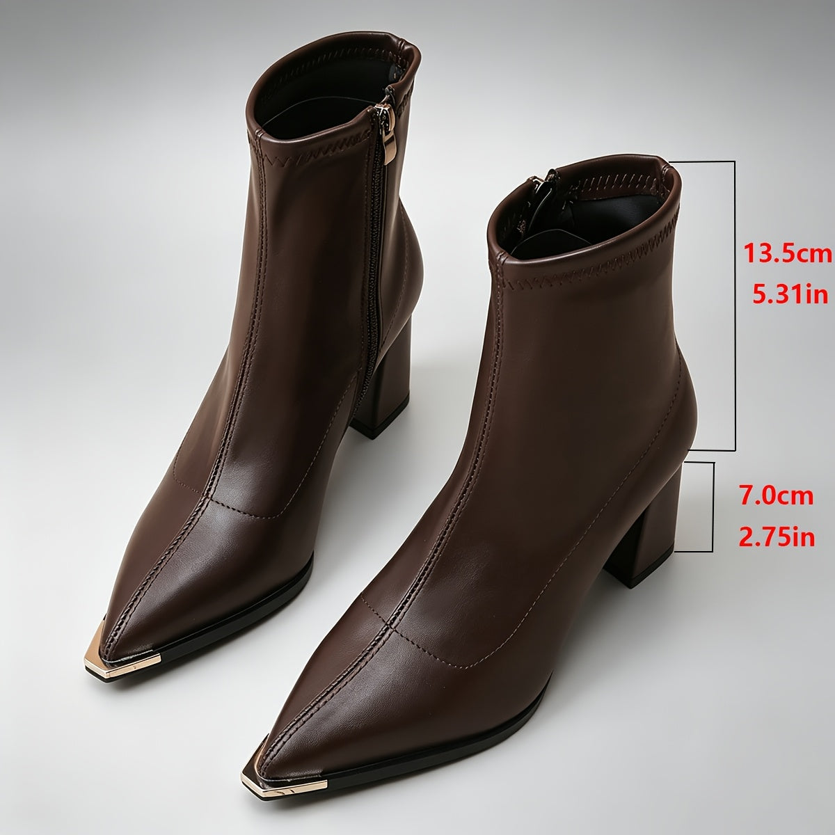 Damen Stiefeletten Spick Zehen Blockabsatz Braun Schwarz