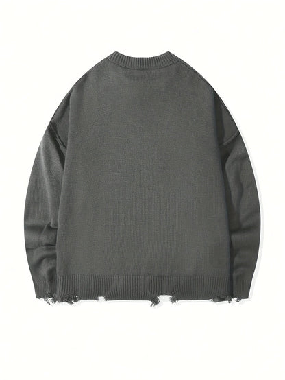 Unisex Distressed Pullover mit Rundhals Ausschnitt und Rippbündchen