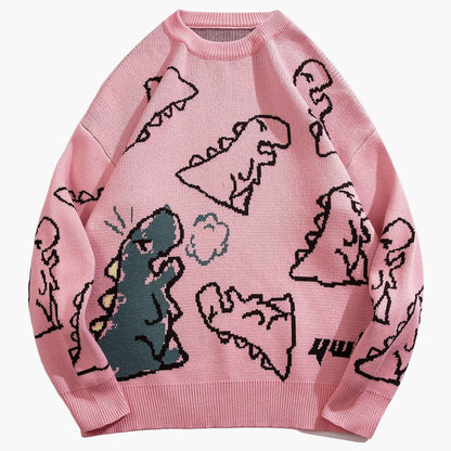 Herren Cartoon Dinosaurier Pullover – Lässiger Strickpullover für Herbst & Winter