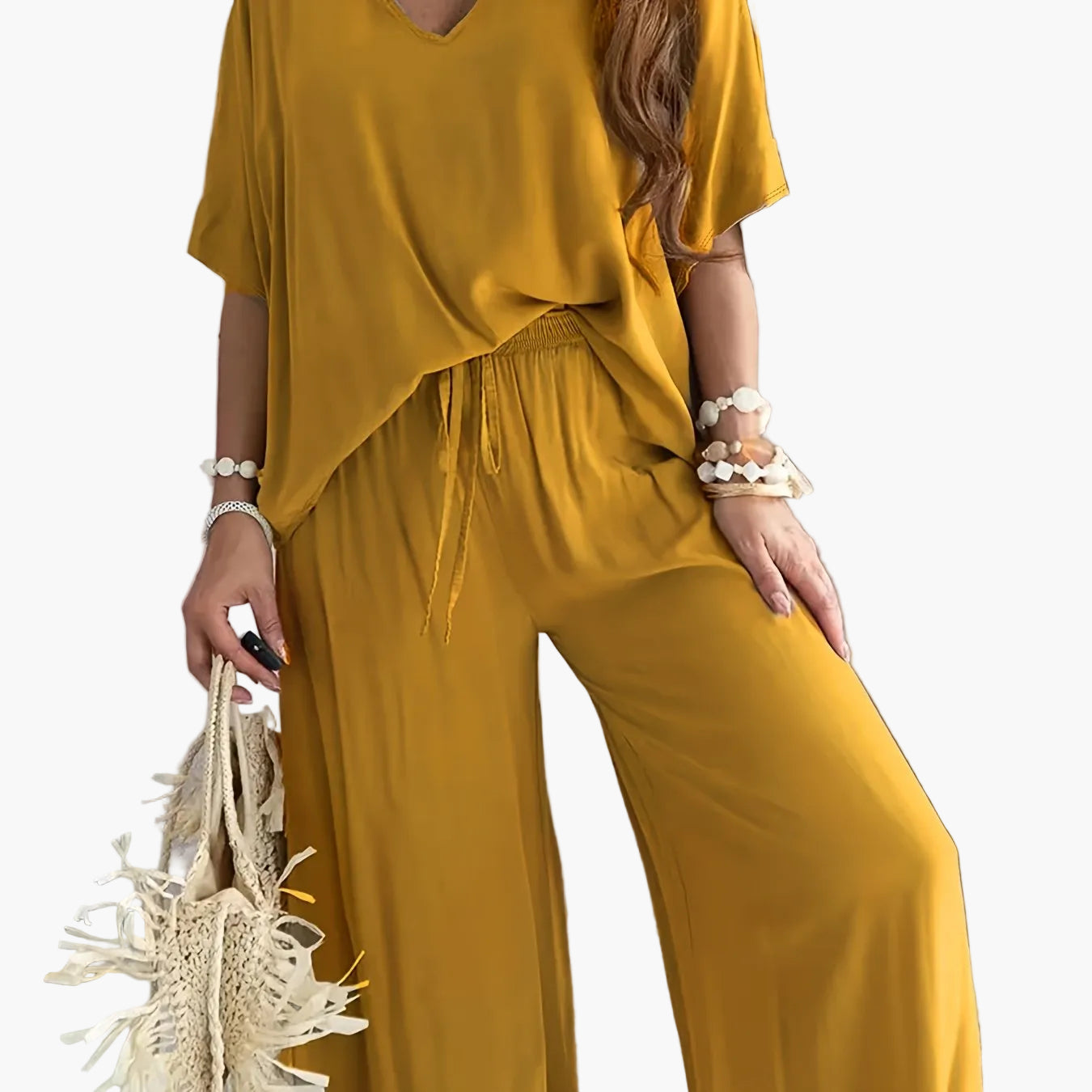 Damen Eleganter Jumpsuit mit weitem Bein und V-Ausschnitt – Perfekt für Freizeit und Partys