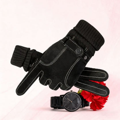 Unisex Winterhandschuhe mit Rippbündchen und Ziernähten