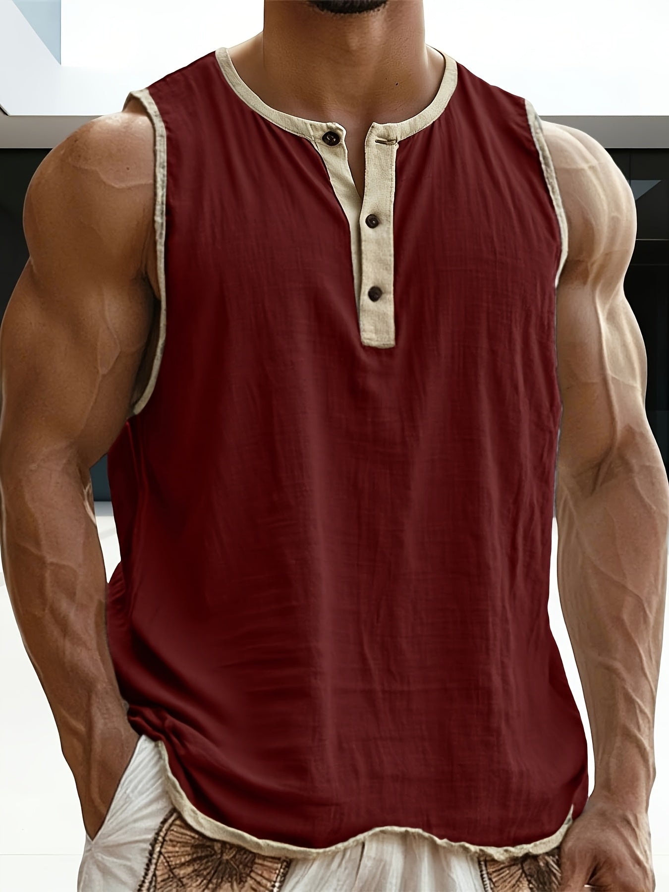 Herren ärmelloses Henley-Shirt Freizeit Top für vielseitige Outfits