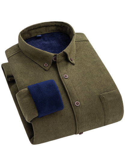 Herren Cordhemd mit Fleecefutter, Langarm, Button-Down-Kragen