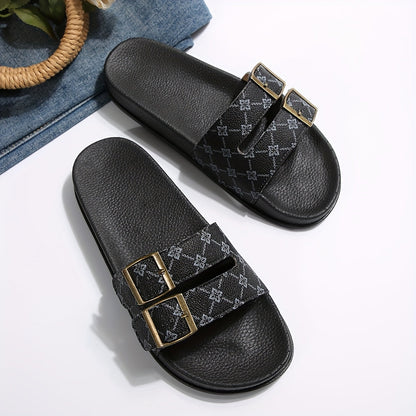 Damen Slide Sandalen mit Doppelriemen und Schnallen – Modische Freizeitschuhe für Alltag und Urlaub