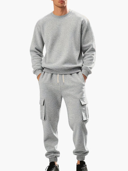 Herren Sweatshirt und Cargo Jogger Set – Bequemes Freizeit-Outfit mit Taschen, Perfekt für Sport und Alltag