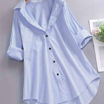 Damen Business Freizeithemd mit Streifenmuster – Elegantes Oversize Blusenshirt für Büro & Alltag