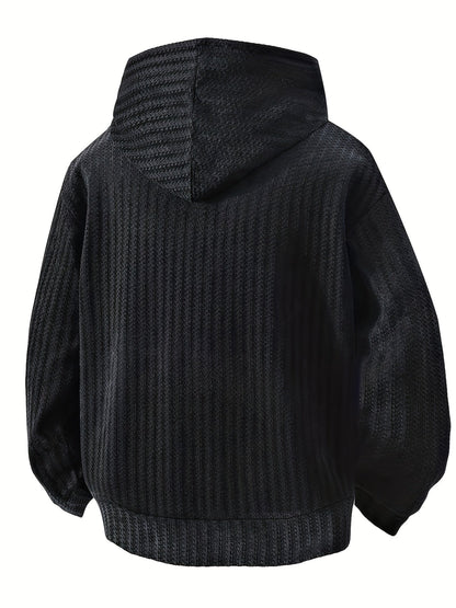 Hoodie mit Kapuze und Kängurutasche – Gerippter Strukturstoff