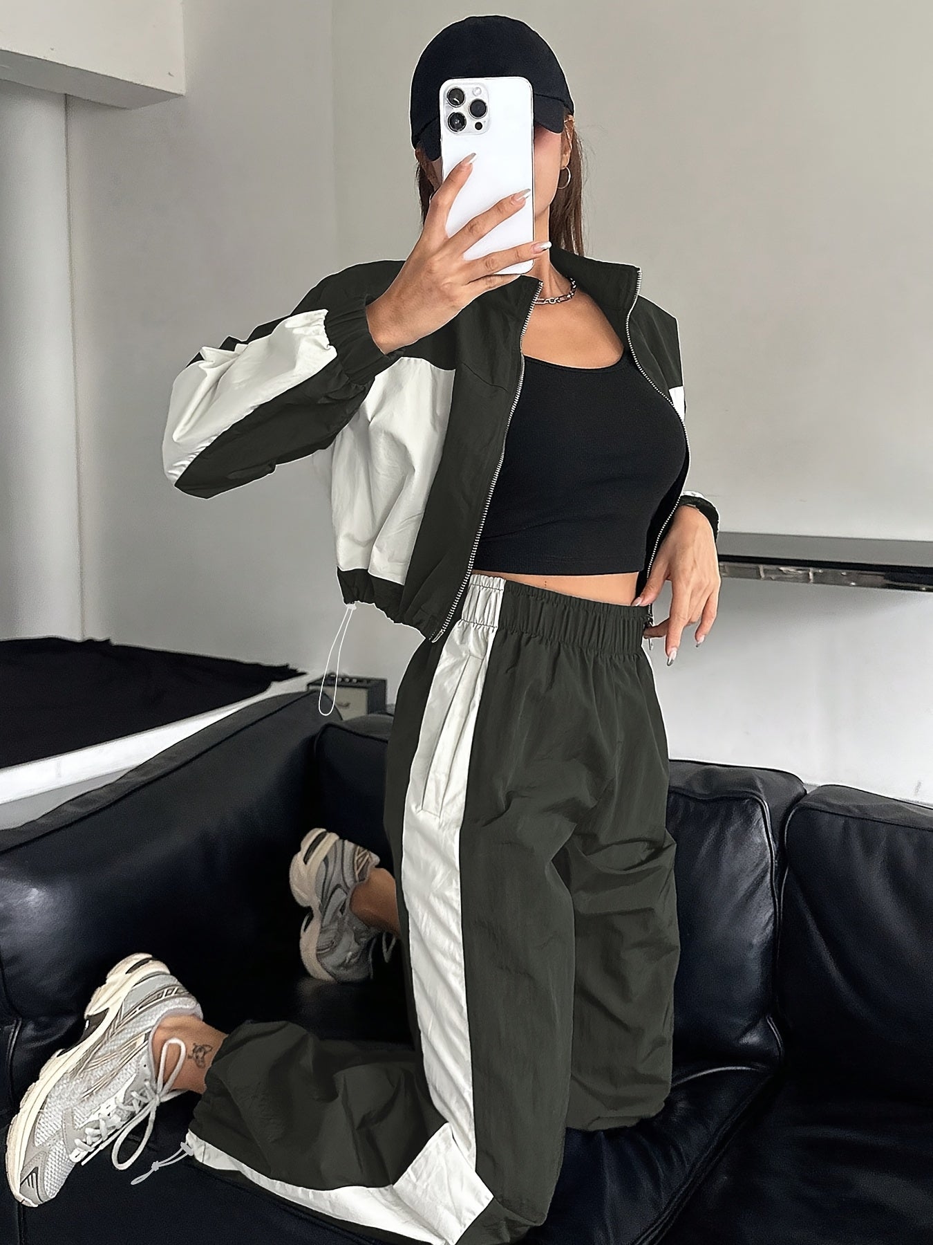 Damen Sportanzug 2-teilig Set Marineblau Weiß Tracksuit
