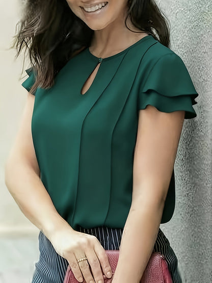 Damen Elegante Bluse mit Volantärmeln und Keyhole-Ausschnitt – Stilvolle Sommermode für Büro und Freizeit