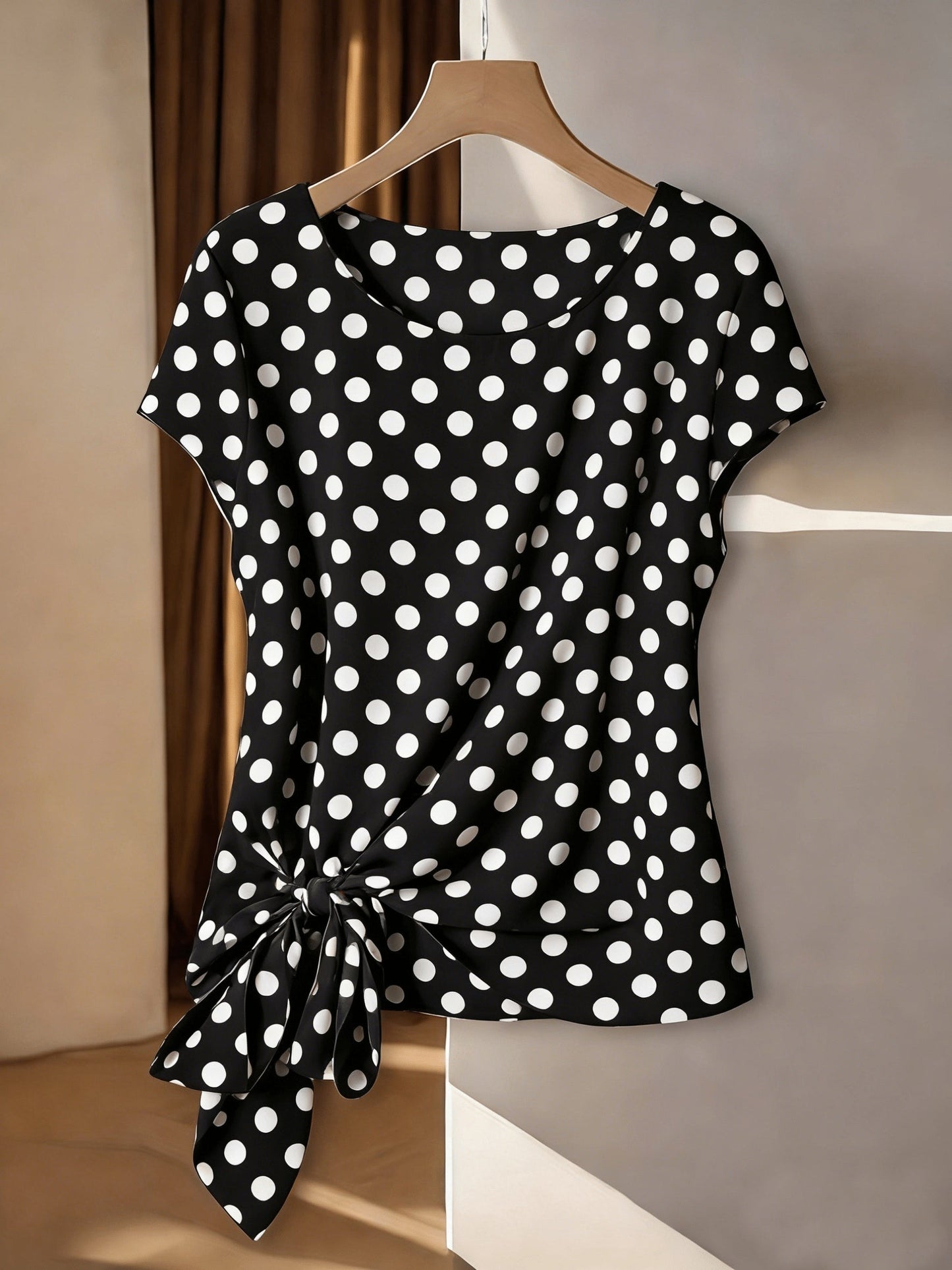 Damen Bluse mit Boho-Muster und asymmetrischem Knoten – Lässiger Sommer-Style