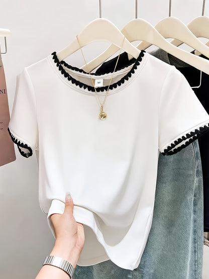 Damen Bluse mit Wellensaum und elegantem Rundhalsausschnitt – Stilvolle Alltags- und Bürobluse