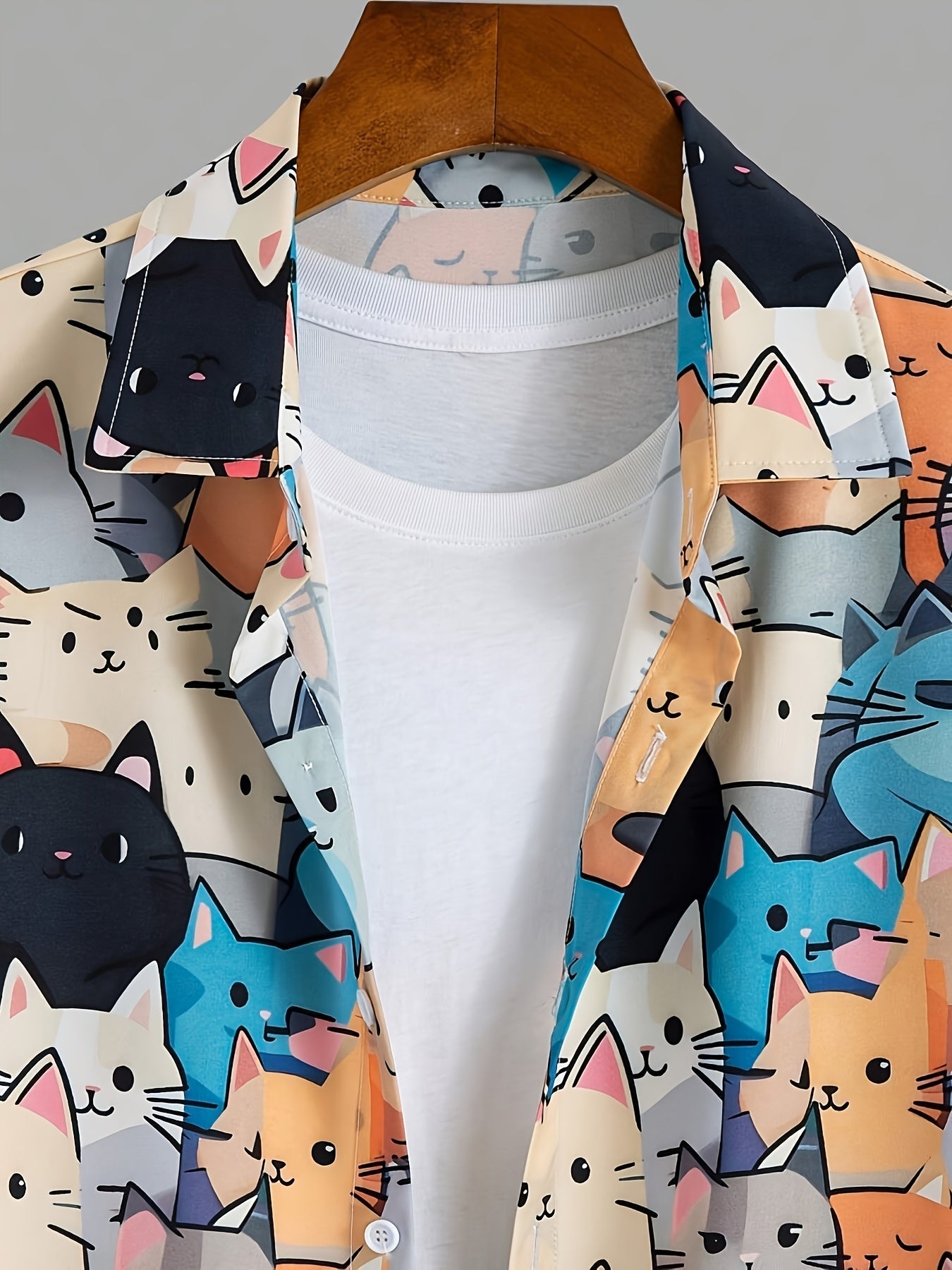 Herren Freizeithemd mit Katzen-Print – Kurzarm, Lustiges Design, Perfekt für Alltag & Party