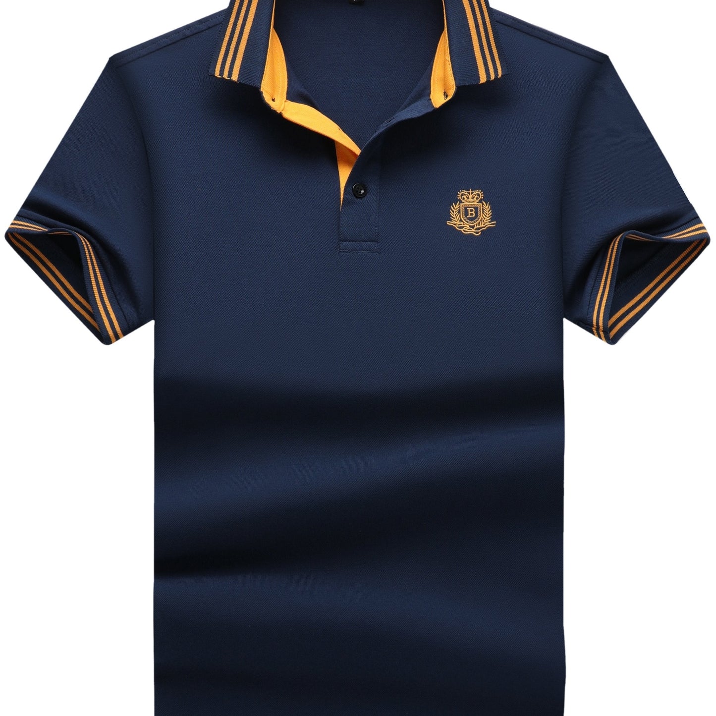 Herren Poloshirt mit gestreiftem Kragen und sportlichem Wappen – Klassischer Freizeitstil