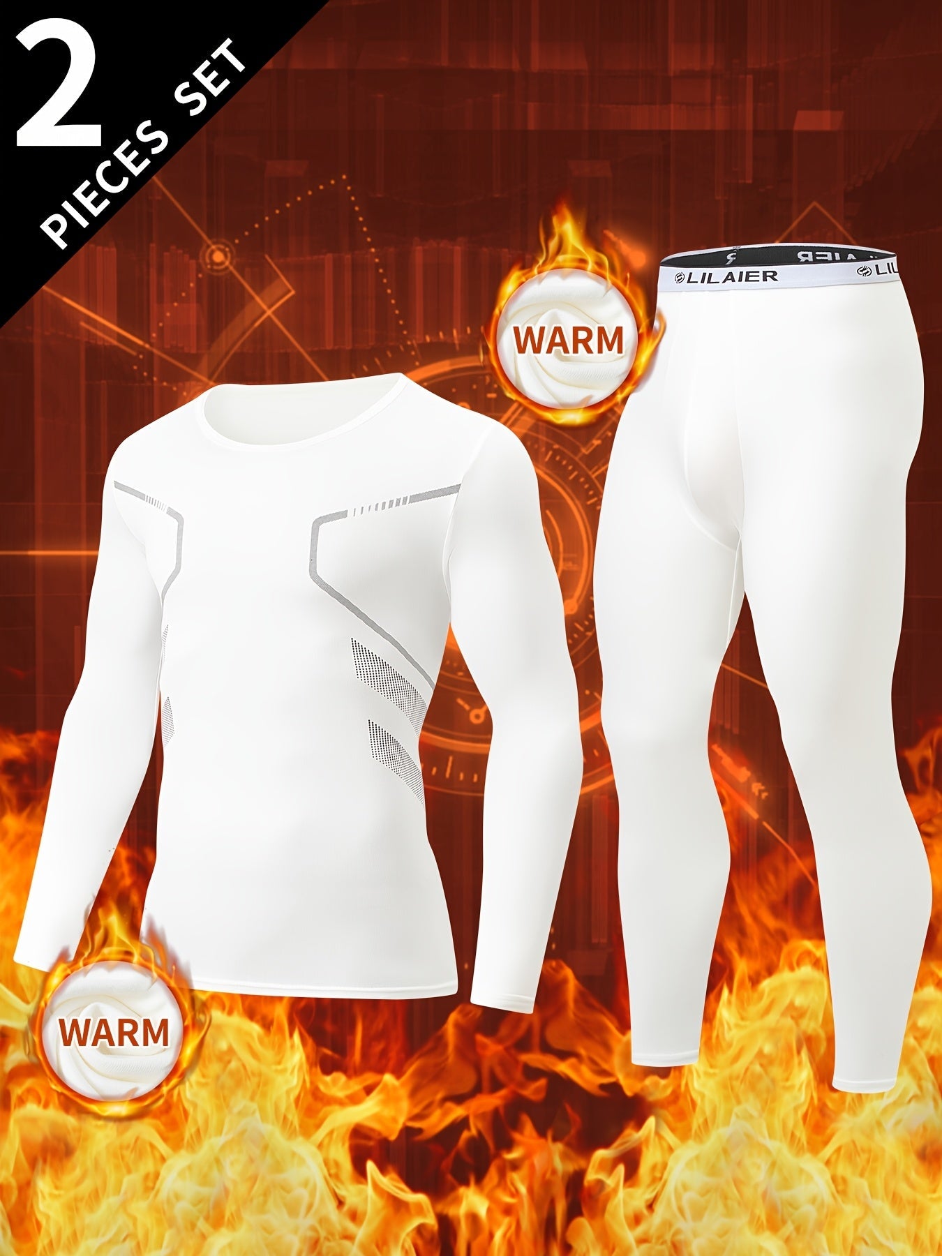 Herren Thermounterwäsche Set Grau Langarmshirt & Hose 2-teilig Warm Enganliegend