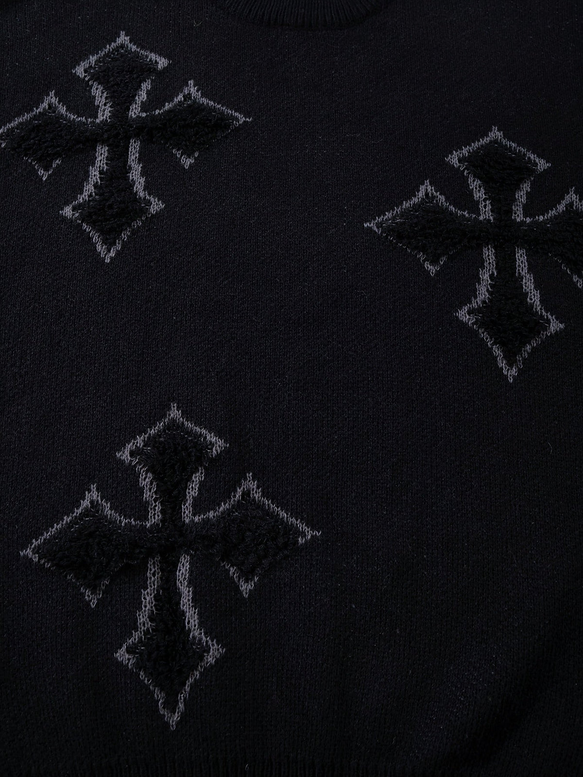 Pullover mit Kreuzmuster Schwarz Strick Rundhalsausschnitt Langarm
