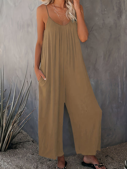 Damen Jumpsuit mit Spaghettiträgern – Lässiger Einteiler für Alltag und Urlaub