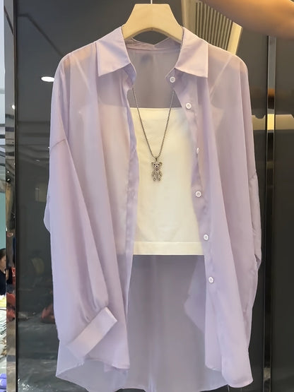 Damen Elegantes Lagenlook Blusenset mit Bandeau-Top – Modisches Zweiteiler-Outfit für Büro und Freizeit