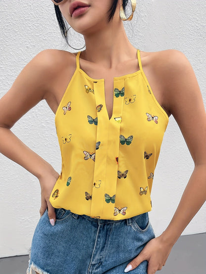 Damen Elegantes Sommertop mit Schmetterlingsprint und Spaghettiträgern – Lässig & Modisch