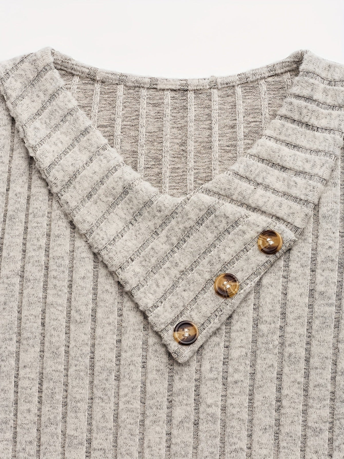 Damen Rippstrick Etuikleid mit V-Ausschnitt und Knöpfen Beige