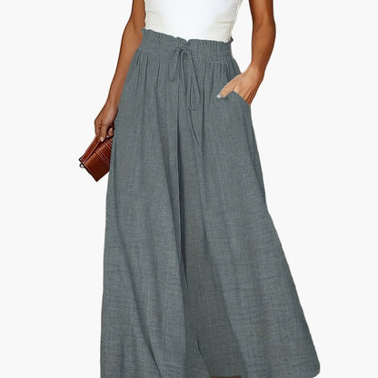 Damen Elegante Weite High-Waist Palazzo Hose mit Kordelzug und Taschen – Perfekt für Freizeit und Büro