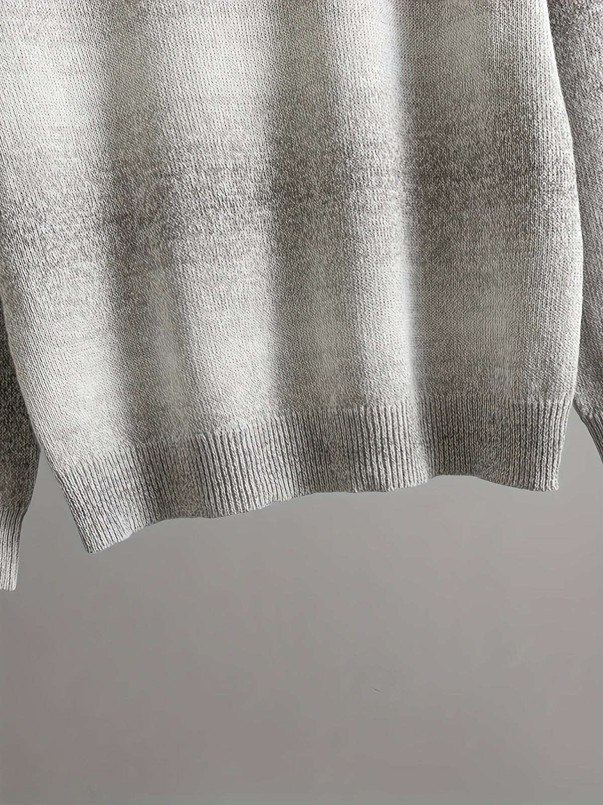Herren Strickpullover Rundhals Grau-Weiß Gestreift Langarm