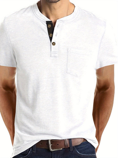 Herren Henley T-Shirt mit Knopfleiste und Brusttasche – Freizeitstil für Alltag und Wochenende