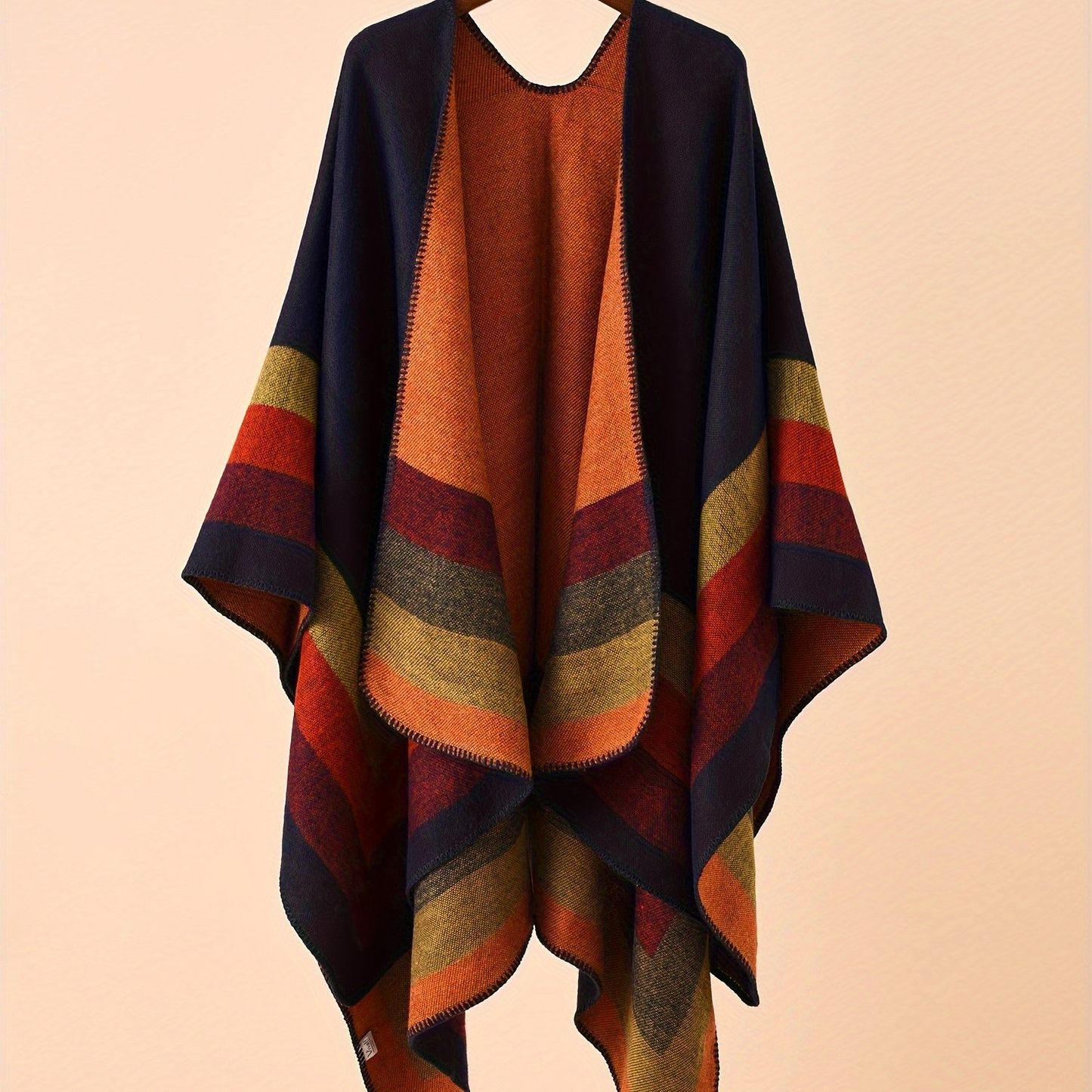 Damen Poncho mit Blockstreifen Wendbar