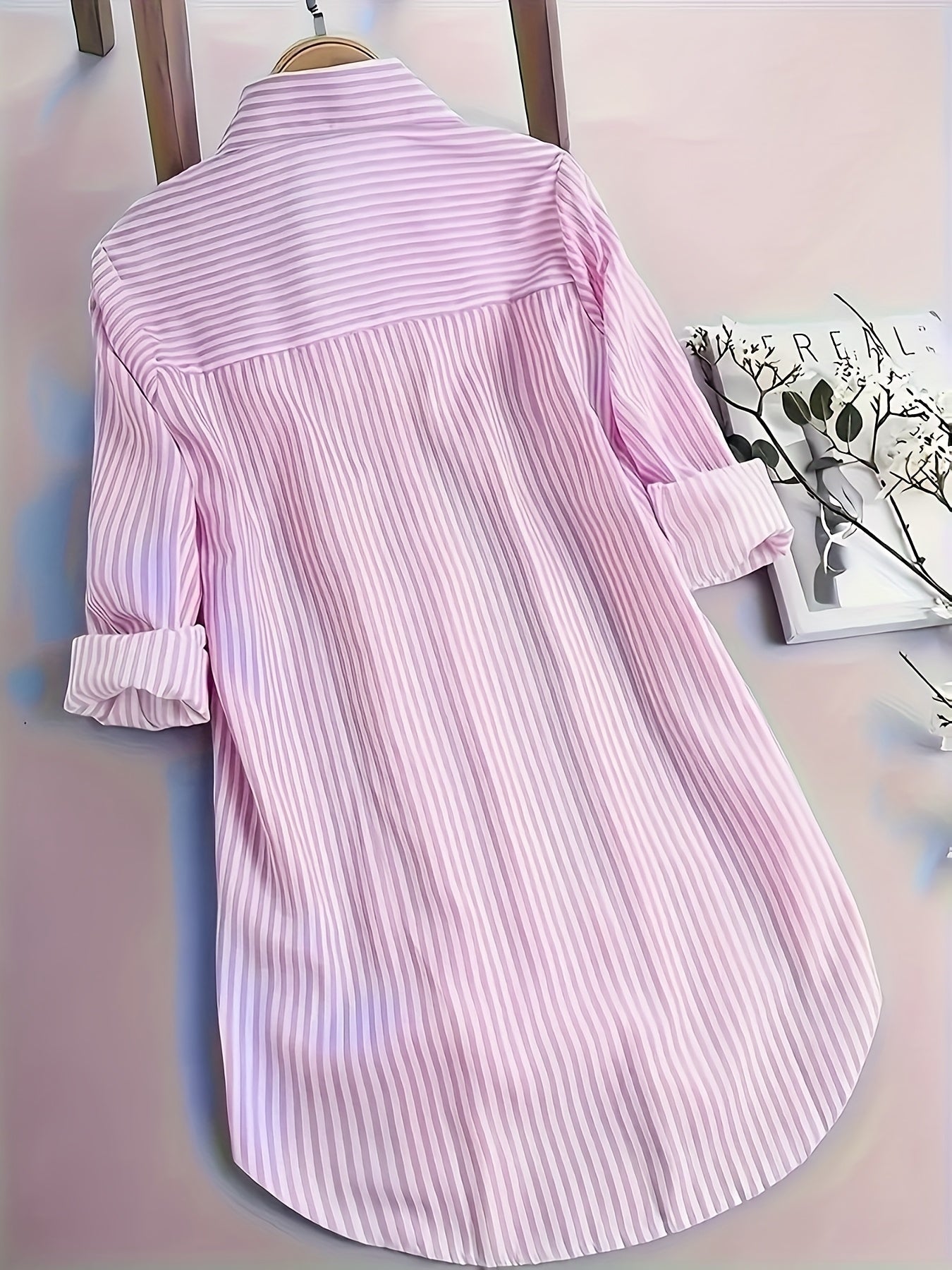 Damen Langarm Hemdbluse mit Streifenmuster und Knopfleiste – Elegante Freizeit- und Bürobluse