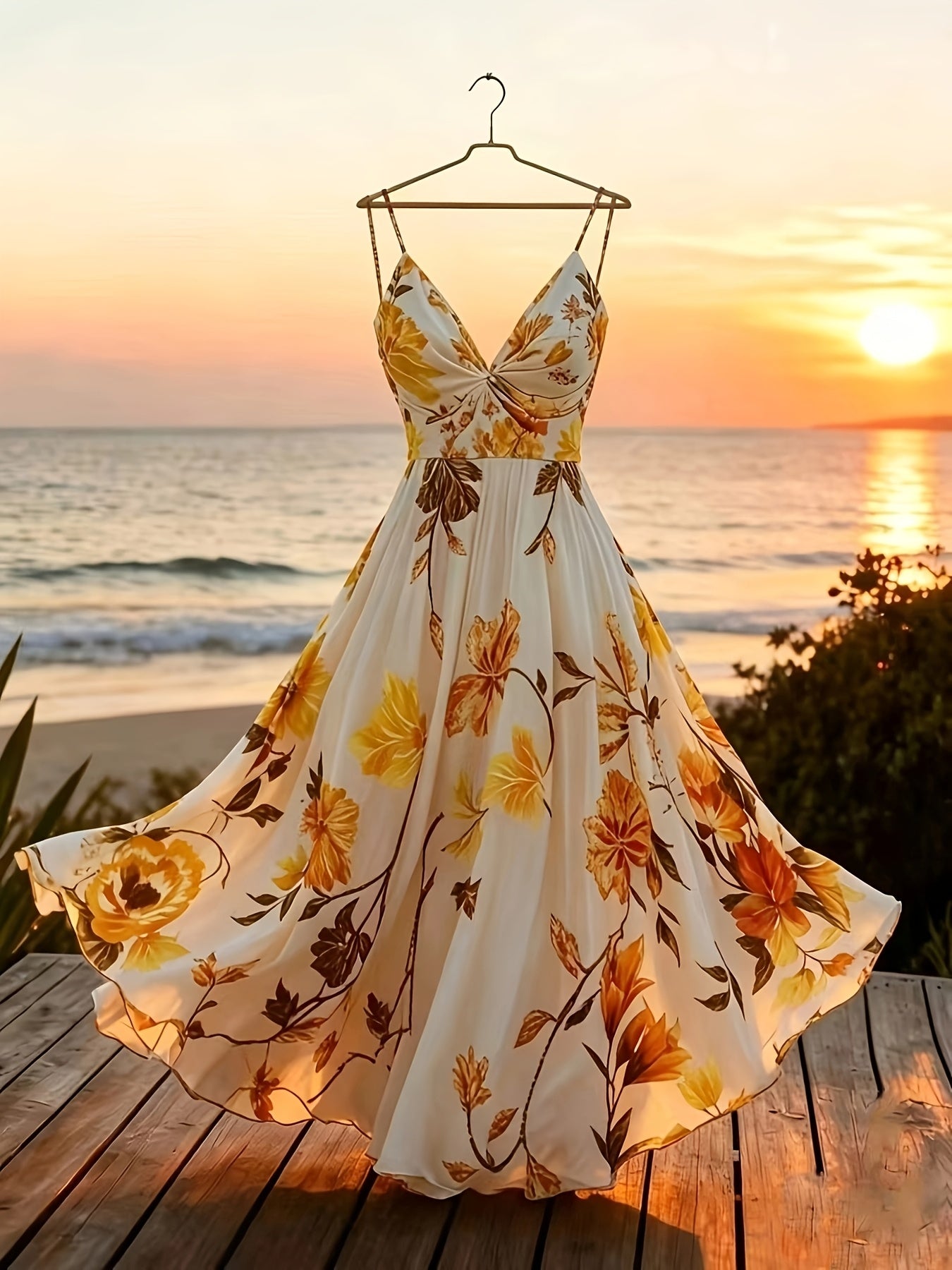 Damen Maxikleid mit romantischem Blumendruck und Eleganz für besondere Anlässe