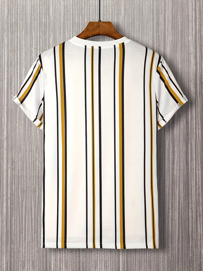 Herren T-Shirt mit vertikalem Streifenmuster und modernem Grafik-Print – Trendiges Freizeitshirt für Alltag und Ausgehen