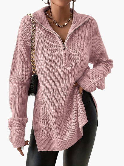 Damen Strickpullover mit Zipper und hohem Kragen – Modischer Herbst/Winter Sweater für Alltag und Freizeit