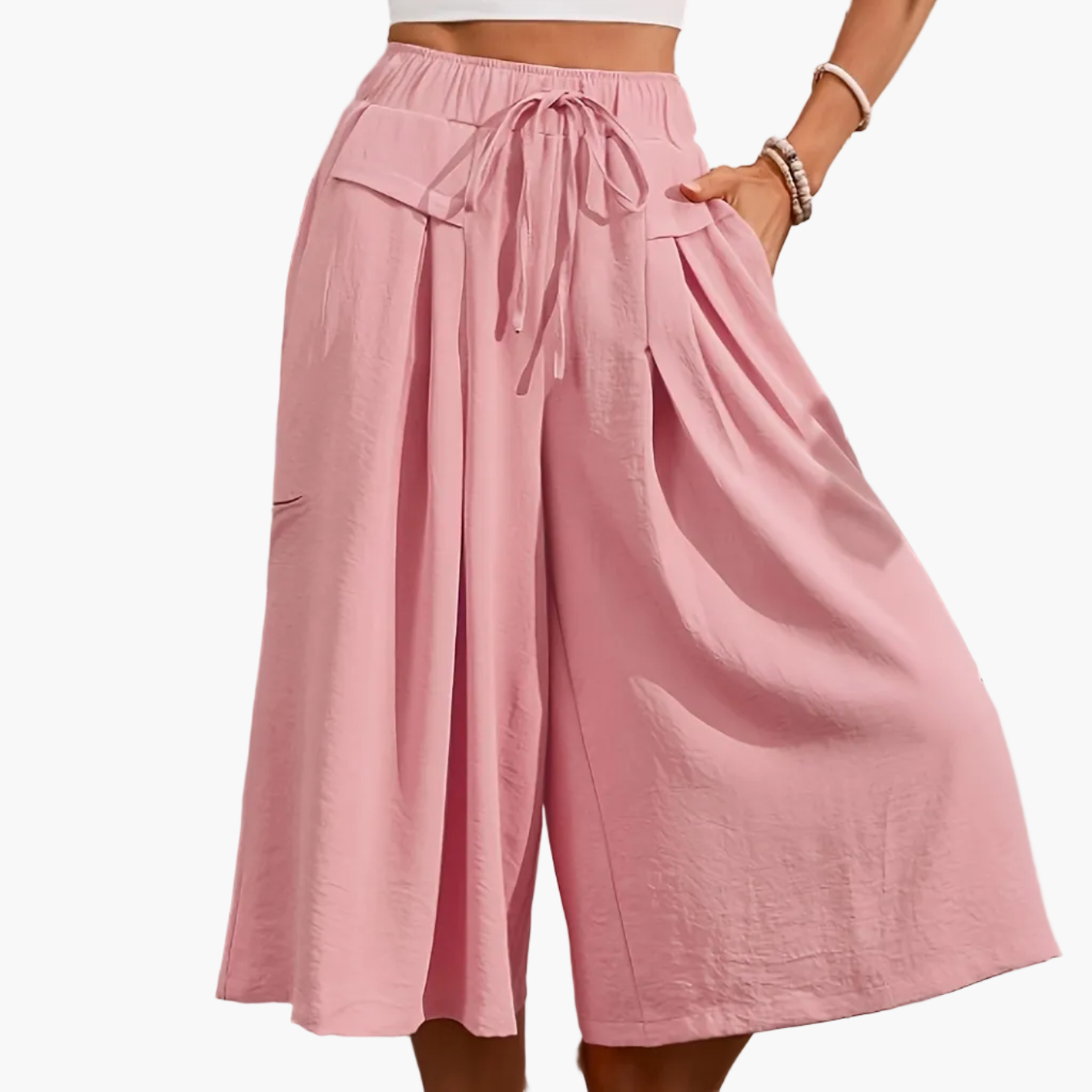 Damen Elegante Culotte Caprihose mit weitem Bein für Sommer und Freizeit