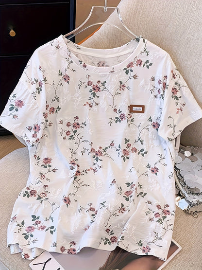 Damen T-Shirt mit Blumenmuster und lockerem Chic-Stil – Ideal für Frühling und Sommer