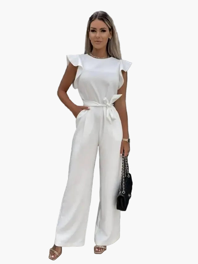 Damen Jumpsuit Elegant mit Gürtel und Volantärmeln – Modischer Einteiler für Büro & Freizeit