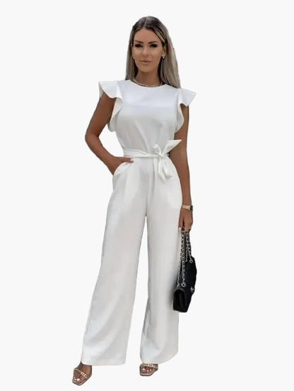 Damen Jumpsuit Elegant mit Gürtel und Volantärmeln – Modischer Einteiler für Büro & Freizeit