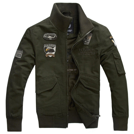Herren Bomberjacke Militär-Stil mit Patches Stehkragen